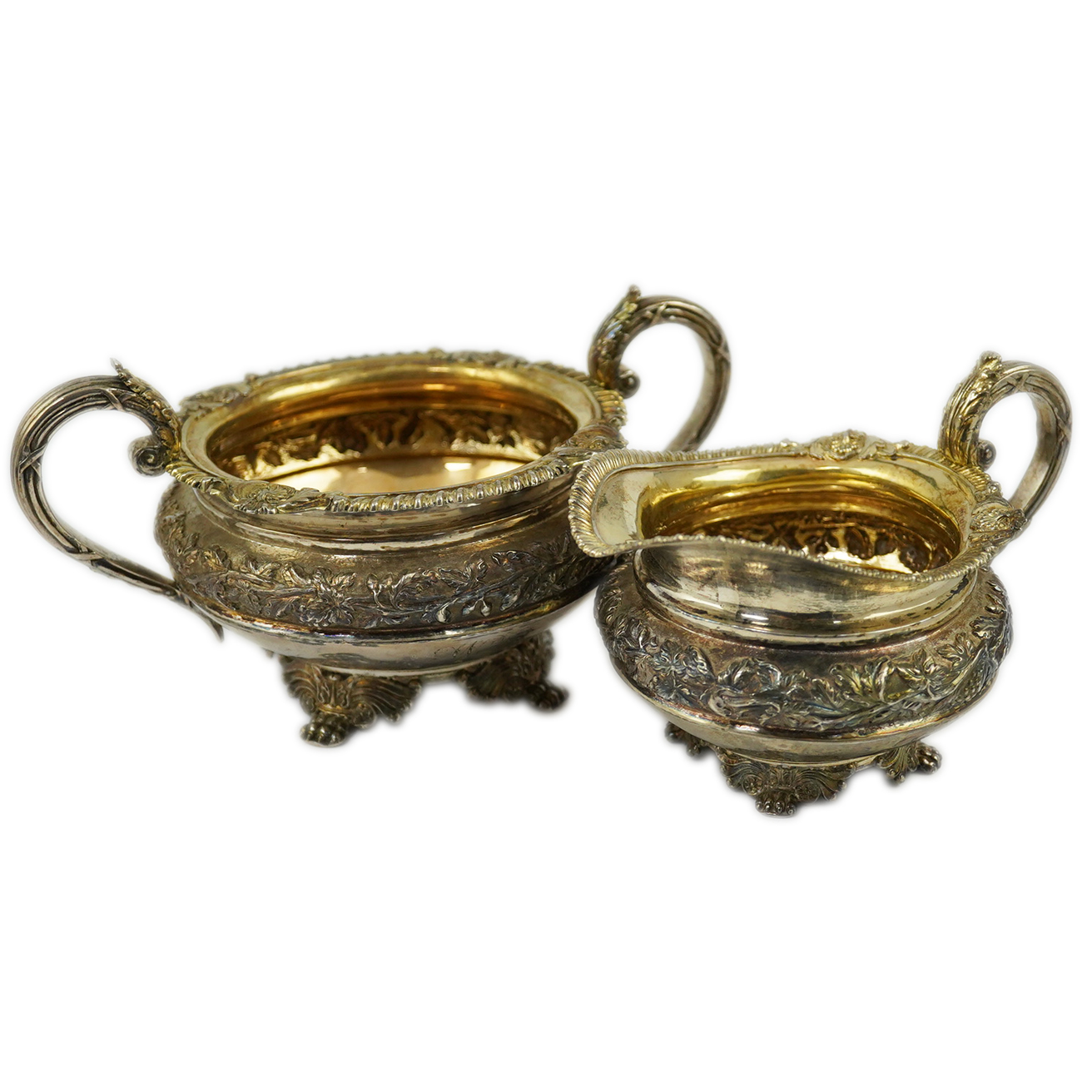 A George IV provincial silver cream jug and sugar bowl, by John Walton